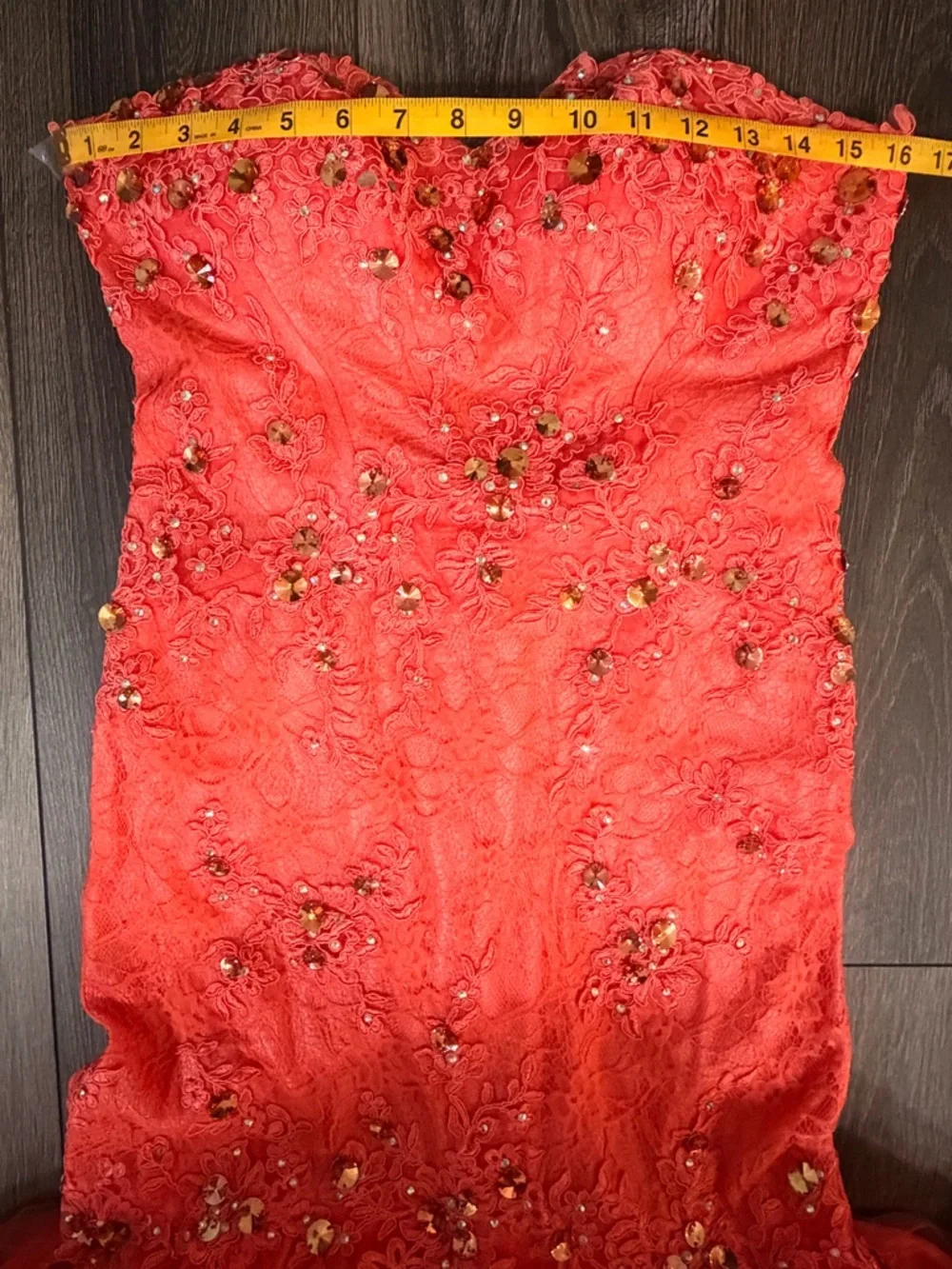 Anny Lee Coral Lace Mermaid Prom Dress Beaded Formal Gown Small Pageant Event - Picture 6 of 16